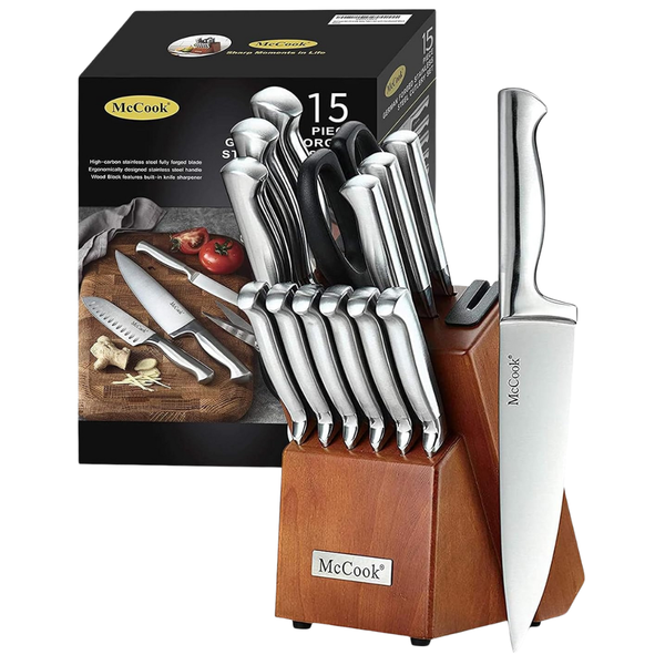 15-Piece McCook German Stainless Steel Kitchen Knife Block Sets