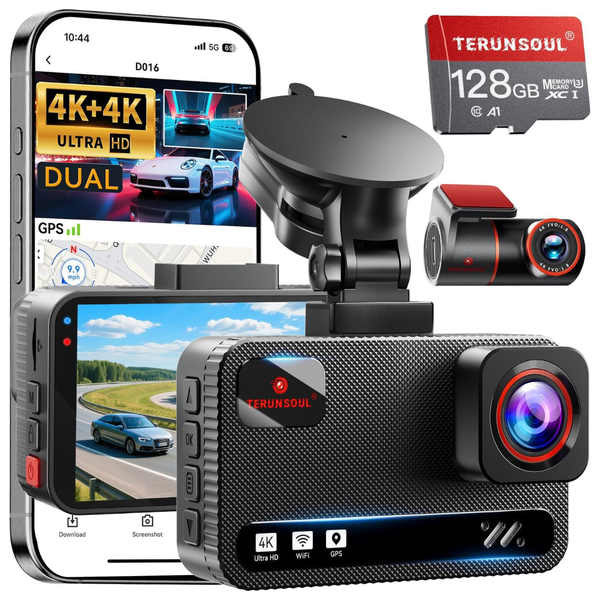 4K+4K Dash Cam Front and Rear with Free 128GB Card