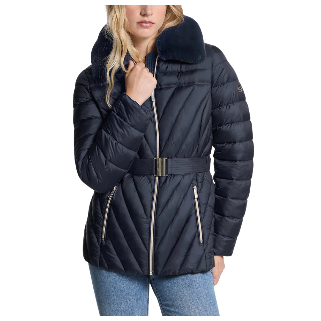 Michael Kors Women's Faux Fur Trim Packable Nylon Puffer Jacket