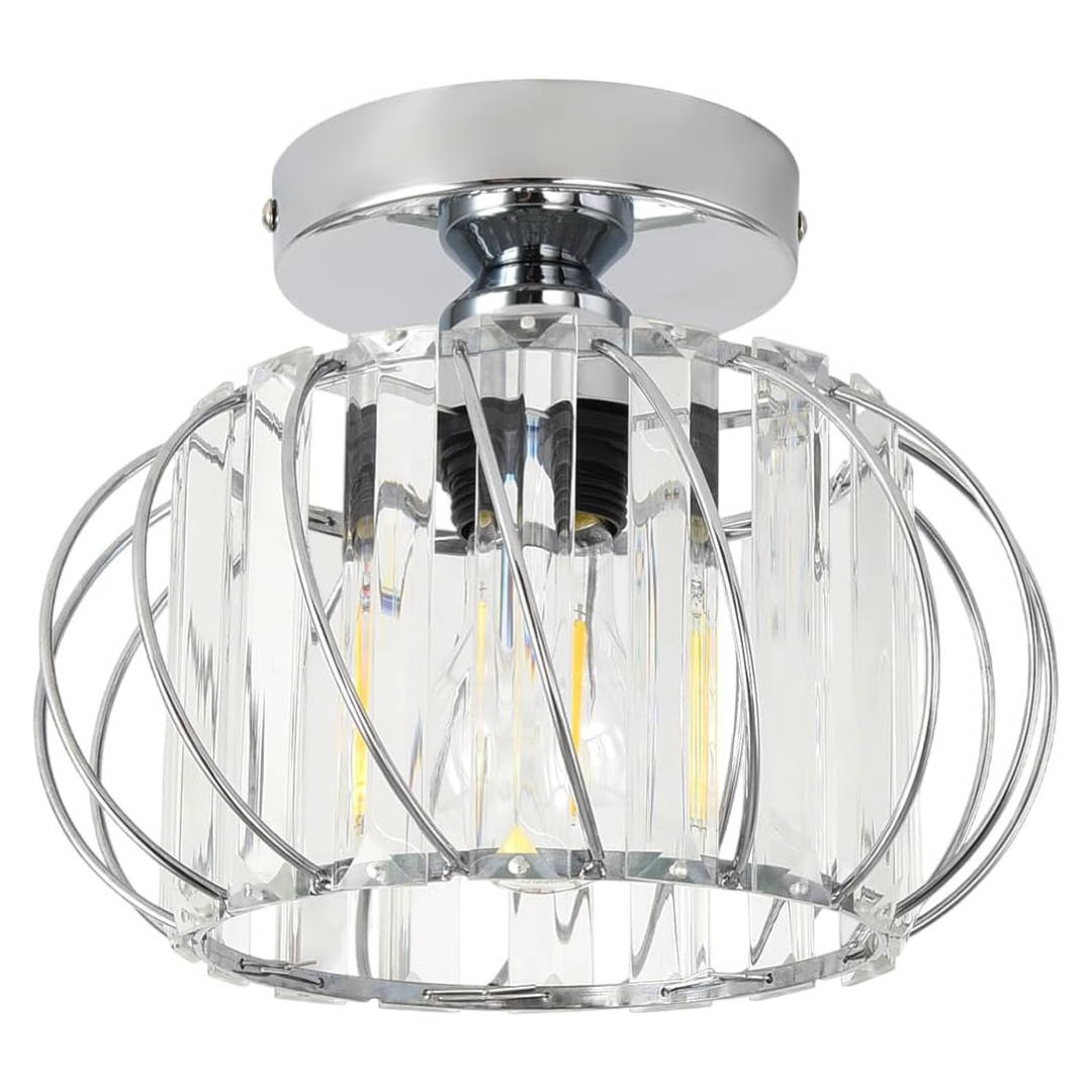 9" Small Crystal Semi Flush Mount Ceiling Light Fixture
