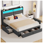 Queen Size Bed Frame With 4 Storage Drawers & Charging Station