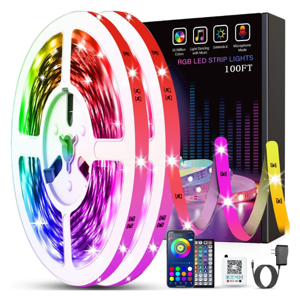 100ft Tenmiro Music Sync Color Changing RGB LED Lights (2 Rolls Of 50ft)