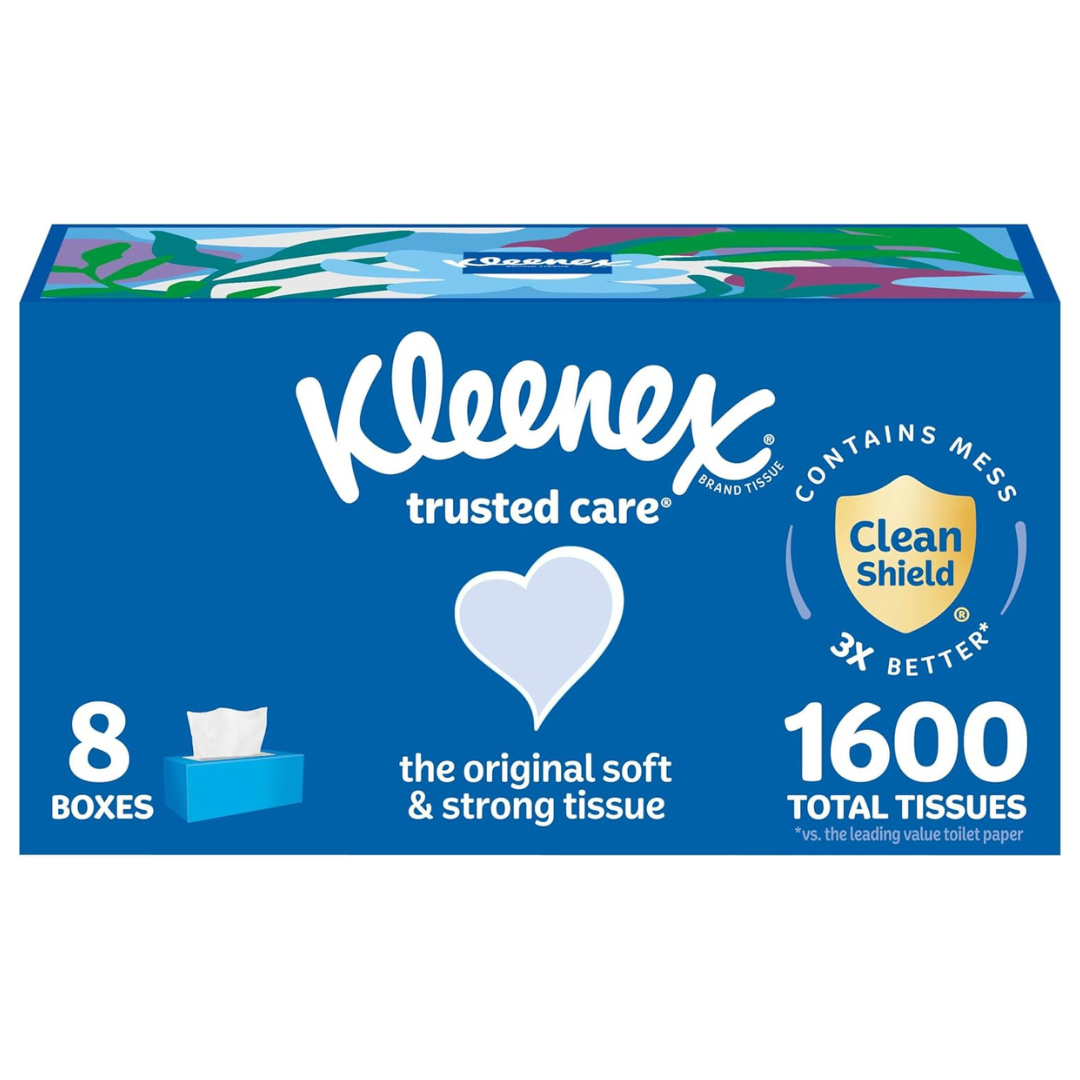 8 Boxes Of Kleenex Trusted Care Facial Tissues, 1600 Total Tissues