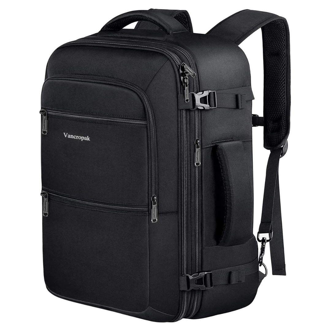 40L Vancropak Expandable X-Large Travel Carry On Backpack (Black)
