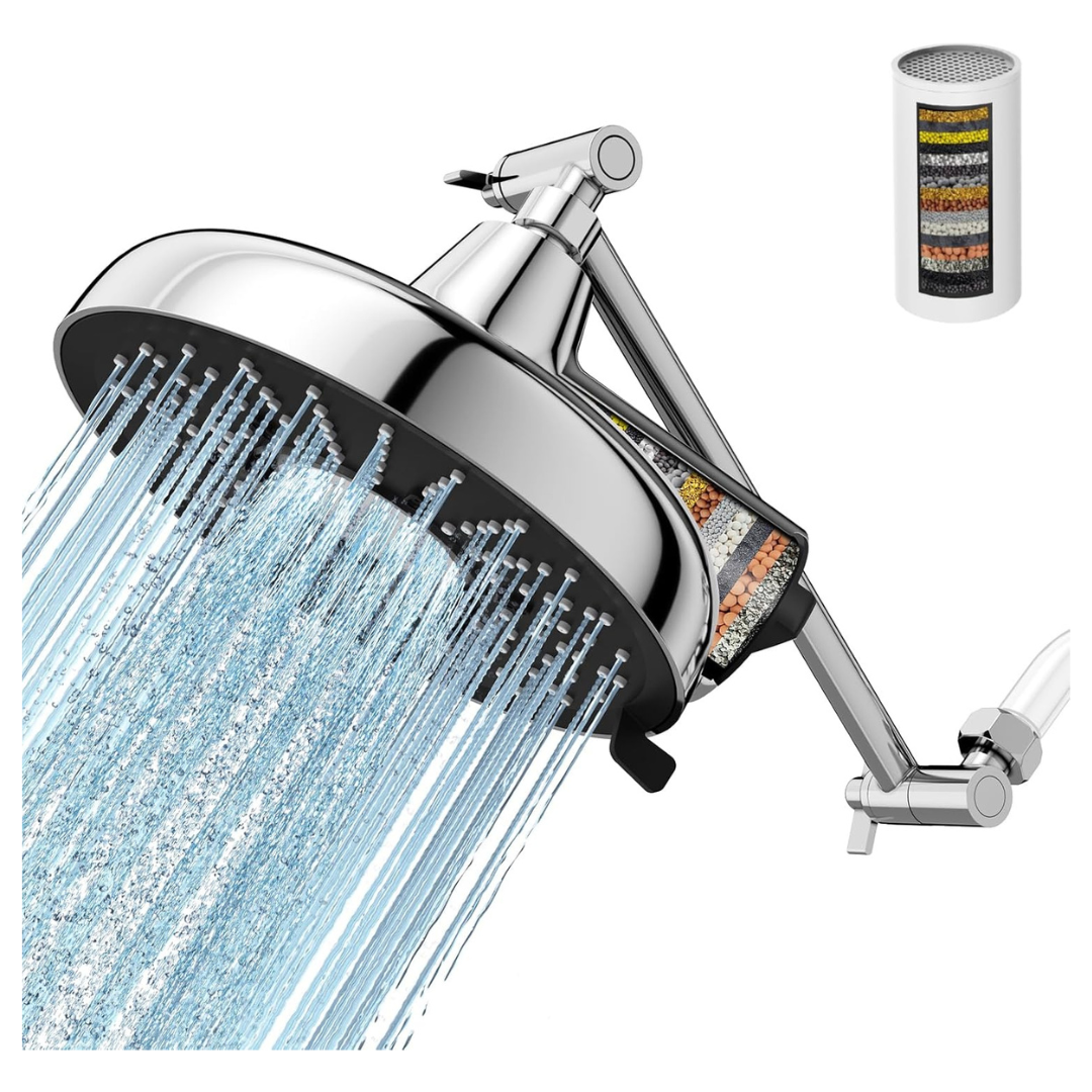 8" Filtered Shower Head W/Extension Arm, 3 Spray Settings