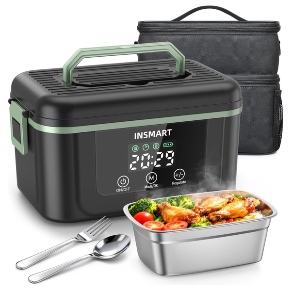 1.5L Large Cordless Stainless Steel Electric Lunch Box W/ Smart Timer