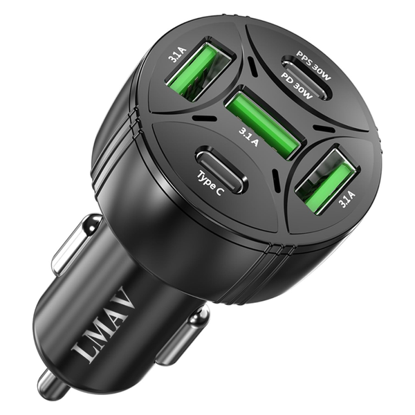 5 Ports 75W PD 3.0 USB C Car Charger Adapter