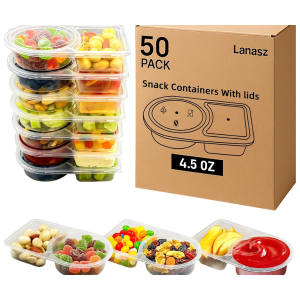 50-Count 4.5-Oz Reusable Double Compartment Plastic Snack Containers W/ Lids