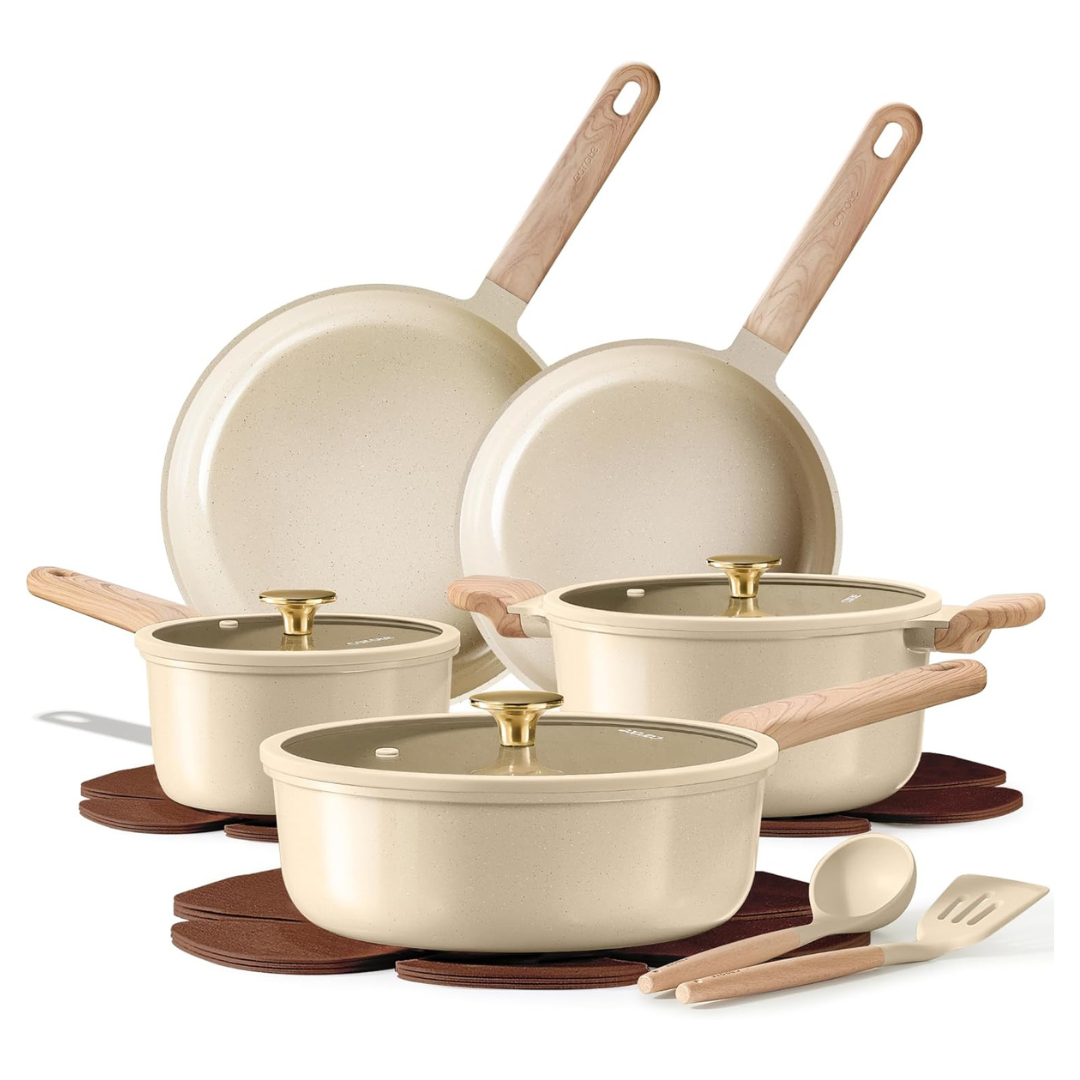 14-Piece Carote Nonstick Ceramic Pots and Pans Cookware Set