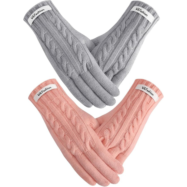 2-Pairs Women's Soft Touchscreen Winter Warm Gloves
