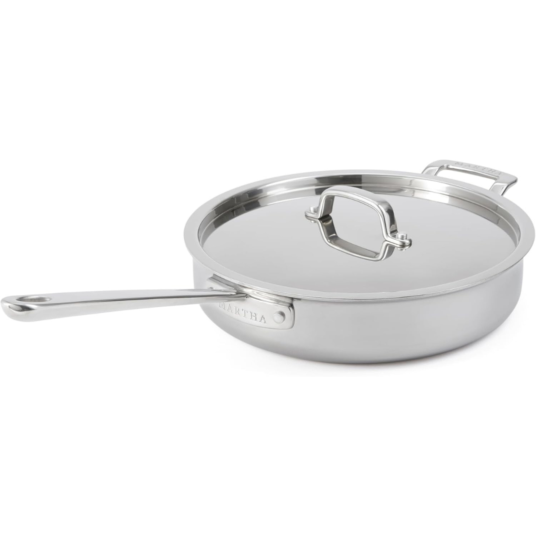 3.5-Quart Straight Sided Triply Stainless Steel Saute Pan w/Lid