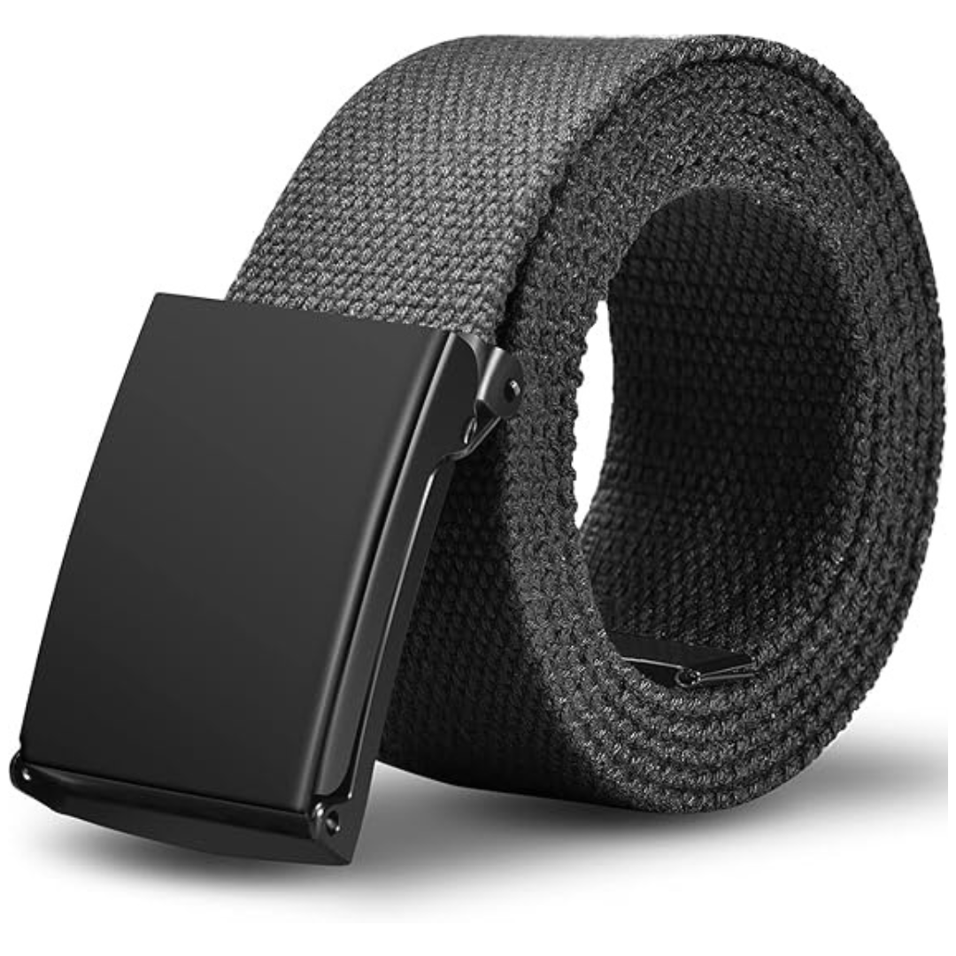 Men's Holeless Adjustable Canvas Web Cloth Fabric Belts (Black)