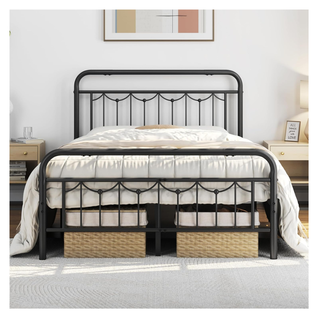 Yaheetech Full Size Metal Bed Frames With Vintage Headboard