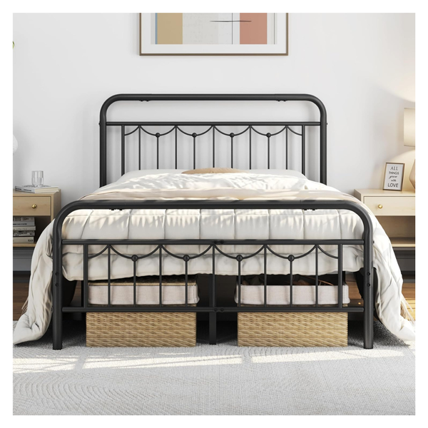 Yaheetech Full Size Metal Bed Frames With Vintage Headboard