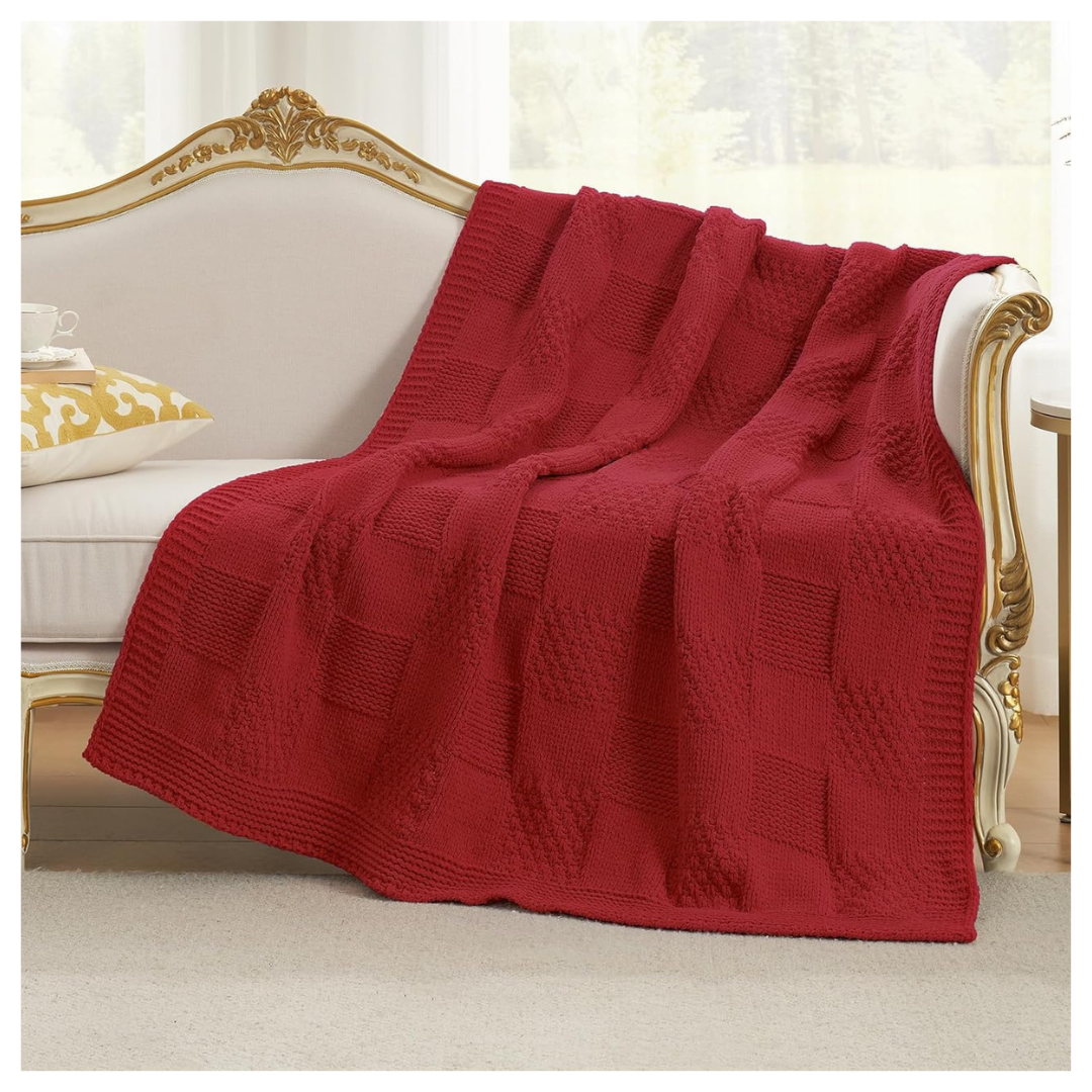 50" x 60" Checkered Chenille Knit Classic Texture Decorative Soft Blanket