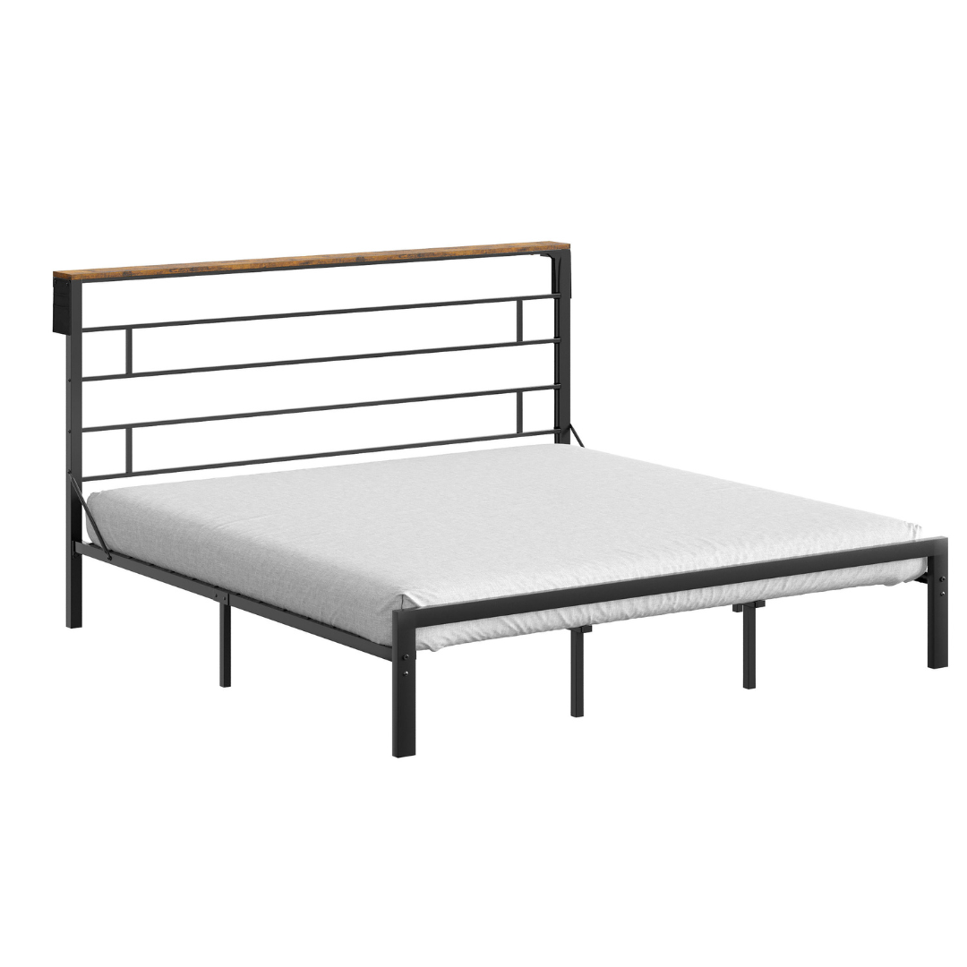 Bestier King Size Bed Frame With 49.2" High LED Storage Headboard Shelf