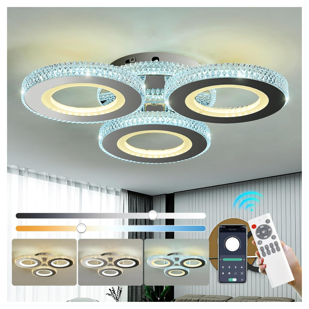 Modern 33W 3-Rings LED Ceiling Light Fixture With Remote Control