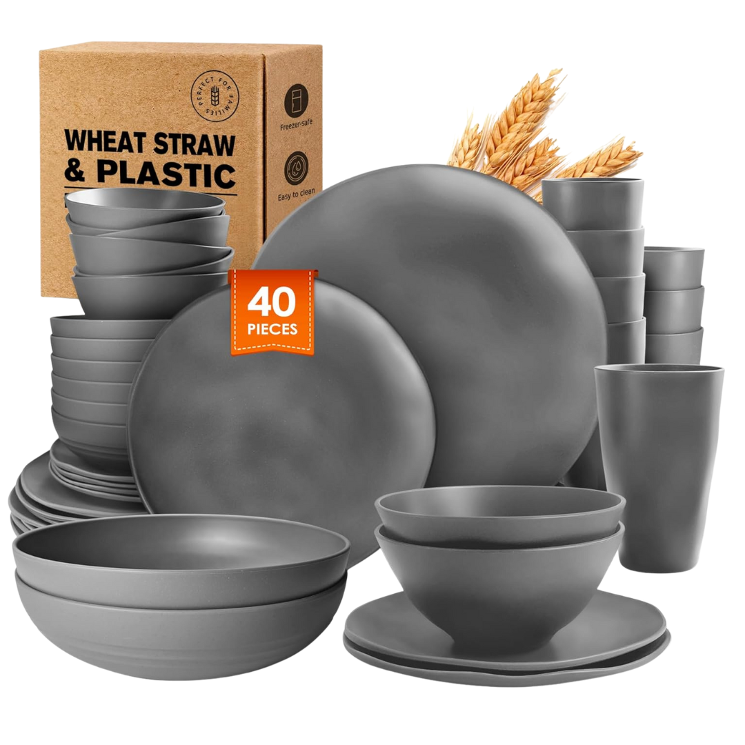 40-Piece Teivio Flatware Kitchen Plastic Wheat Straw Dinnerware Set