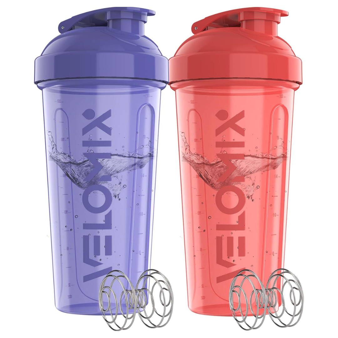 28oz 2-Pack Velomix Protein Shaker Bottles With Wire Whisk