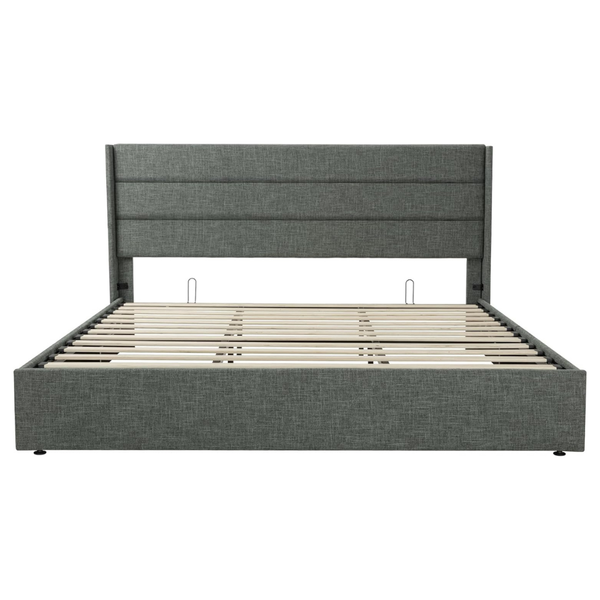 King Size Lift Up Storage Bed With Modern Wingback Headboard
