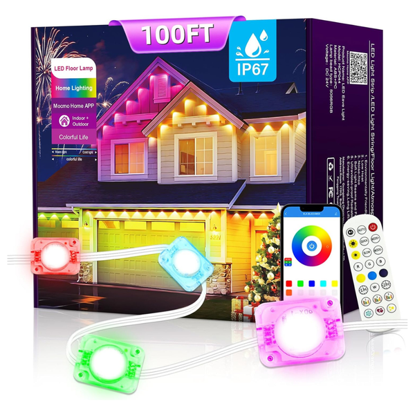 100ft Outdoor RGB String Lights With Remote And App Control