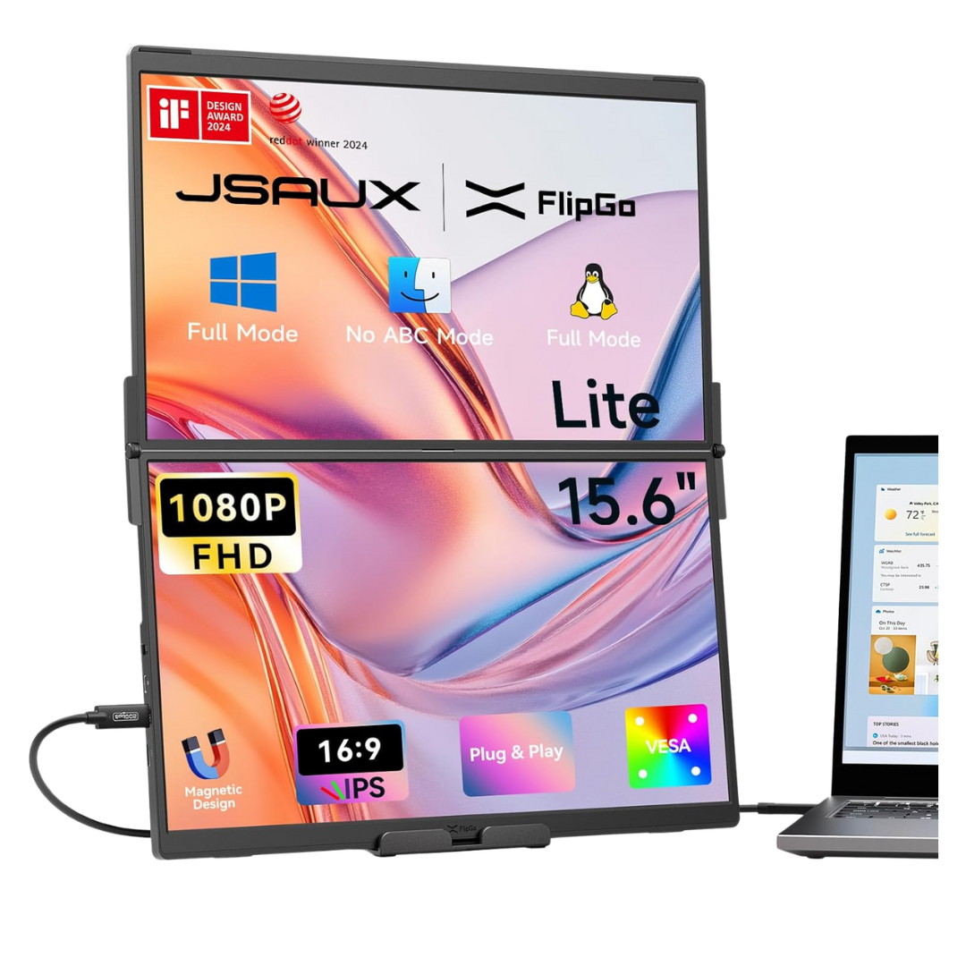 15.6" JSAUX FlipGo Lite Portable Dual Stacked Monitor Screen Extende
