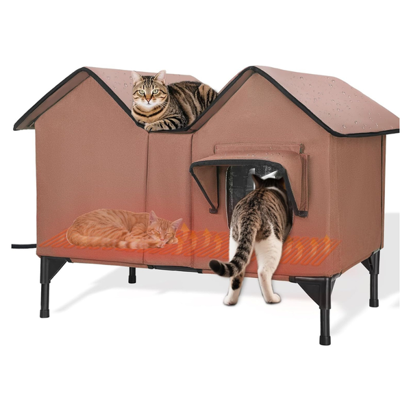 Extra Large Outdoor Heated Cat House with Heater