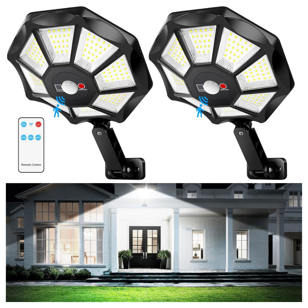 2-Pack Waterproof 6500K 168 LED Outdoor Solar Flood Lights