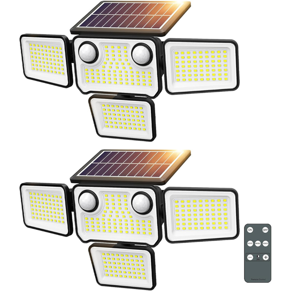 2-Pack 3000LM Waterproof 254 LED Solar Flood Lights