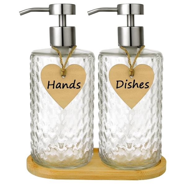 2-Pack 16 Oz Huisilk Glass Soap Dispenser Set With Bamboo Tray