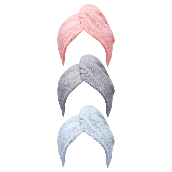 3-Pack Hicober Microfiber Hair Towels/Turbans (Blue, Grey, Pink)