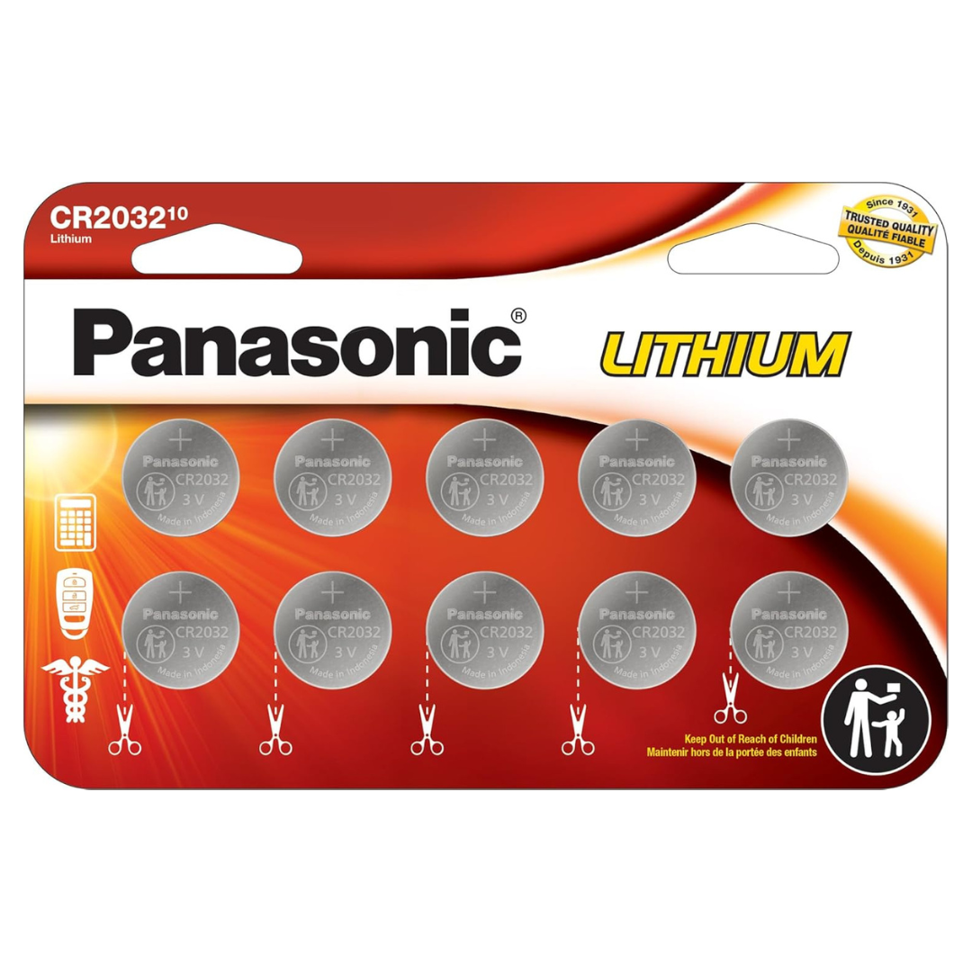 10-Pack Panasonic CR2032 3V Long Lasting Lithium Coin Cell Batteries