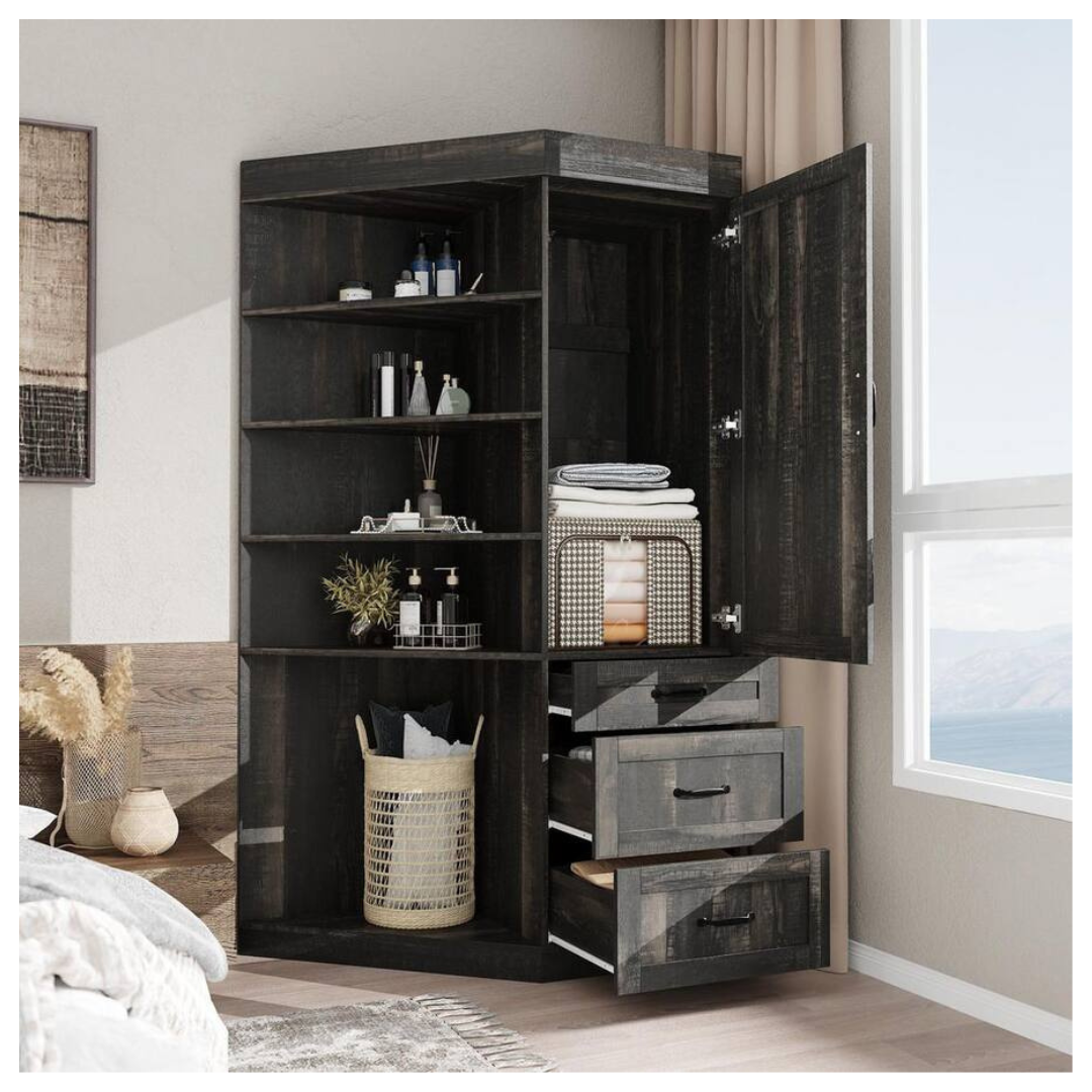 FUFU&GAGA 70" H Storage Cabinet W/6 Shelves & 3 Drawers