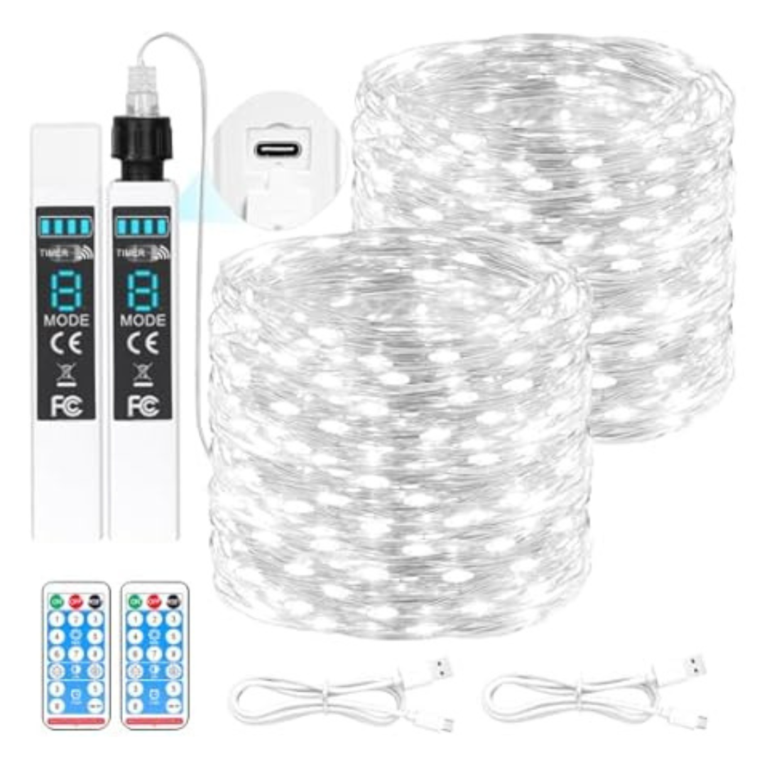 2-Pack 132Ft Battery Operated String Lights With Remote