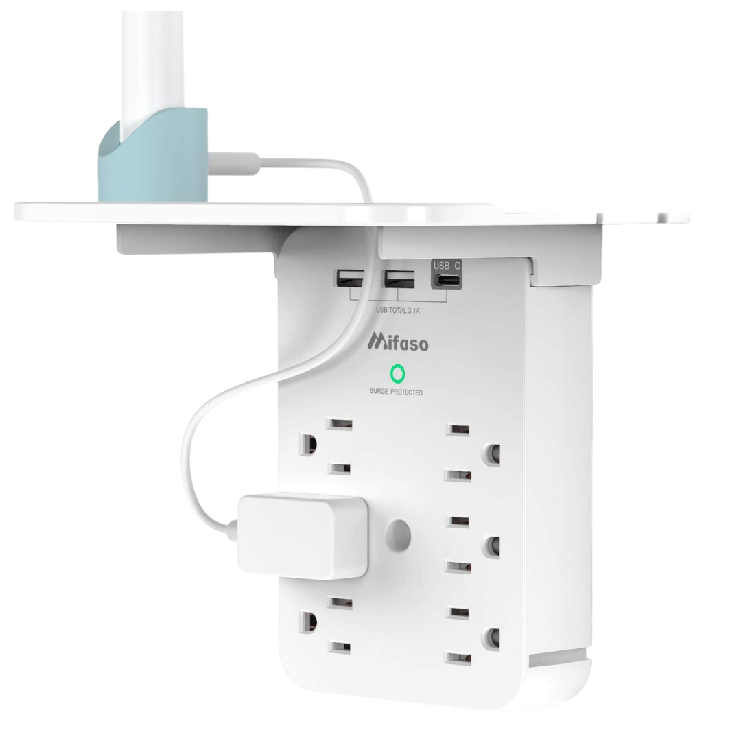Mifaso 6 AC Outlets Multi Plug Outlet Surge Protector With Shelf