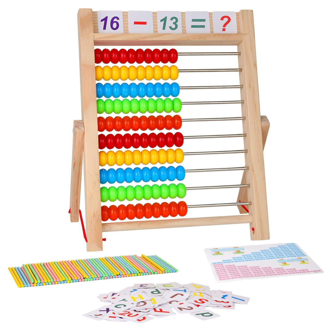 10-Row Wooden Frame Abacus Preschool Math Learning Toy