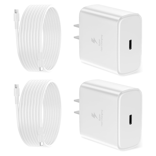 2-Pack 45W PD 3.0 GaN USB-C Charger Block W/ 6.5ft USB-C Cable