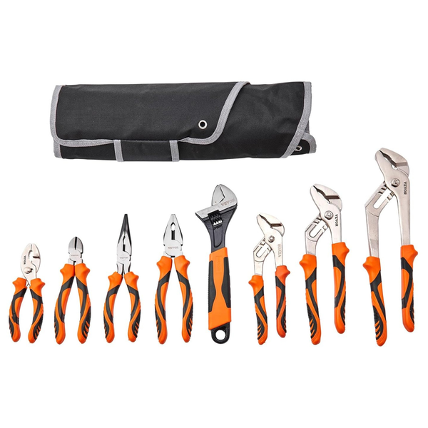 8-Piece Vevor High Carbon Steel Pliers & Adjustable Wrench Set W/ Tool Bag