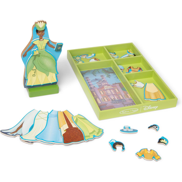 30+ Pieces Melissa & Doug Princess Tiana Magnetic Wooden Dress Up Doll Set