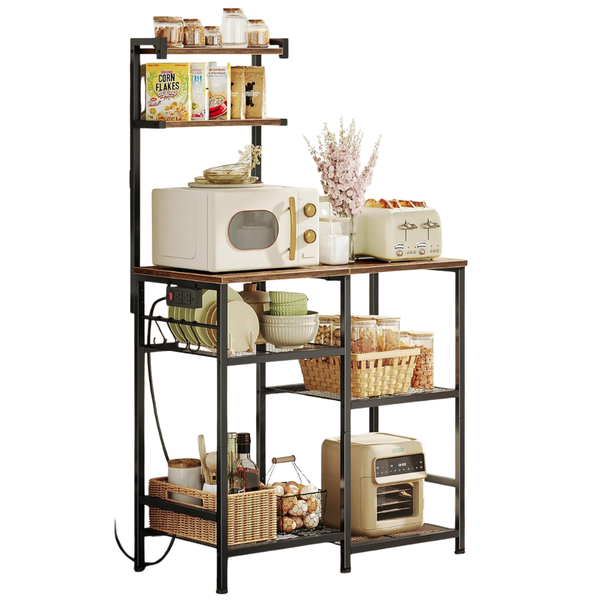31.5" Bakers Rack with Power Outlets and Storage Shelves