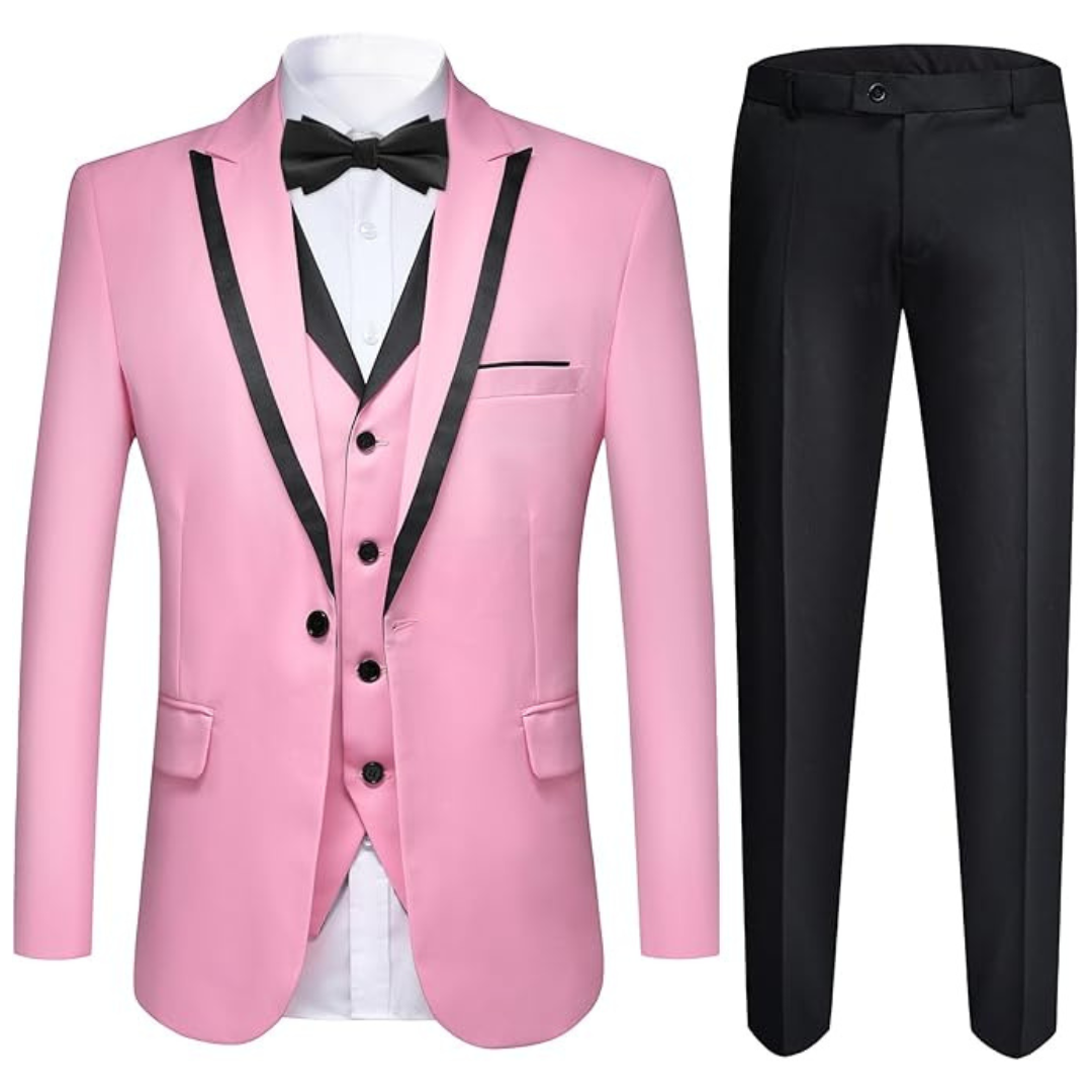 Men's 3-Piece Slim Fit Suit Set (Pink)