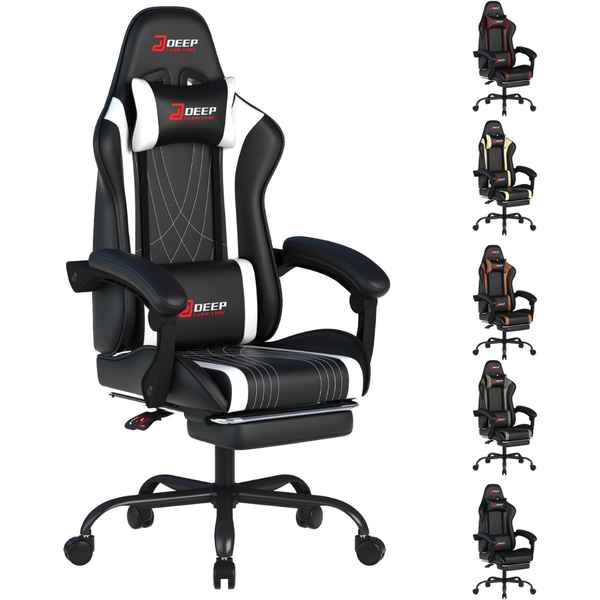 Ergonomic Gaming Chair with Footrest and Lumbar Massage