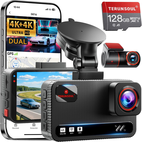 4K+4K Dash Cam Front and Rear with Free 128GB Card