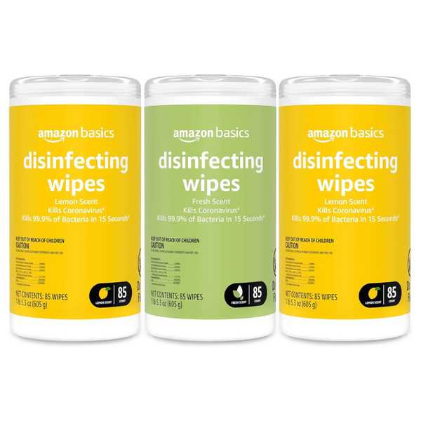 255-Count (3pk x 85ct) Amazon Basics Lemon & Fresh Scent Disinfecting Wipes