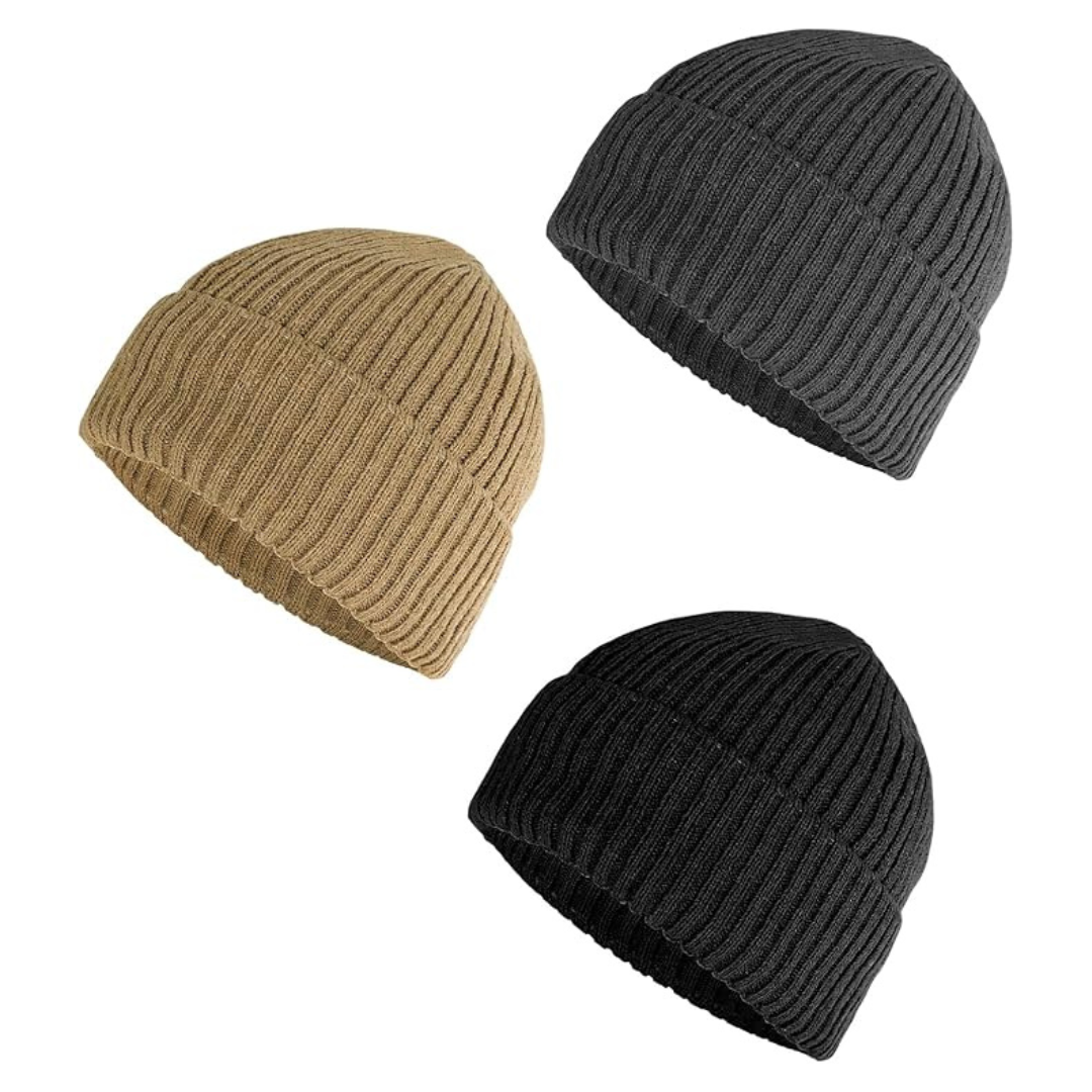 3-Pack Men's Winter Thermal Fleece Lined Knit Fashion Hats