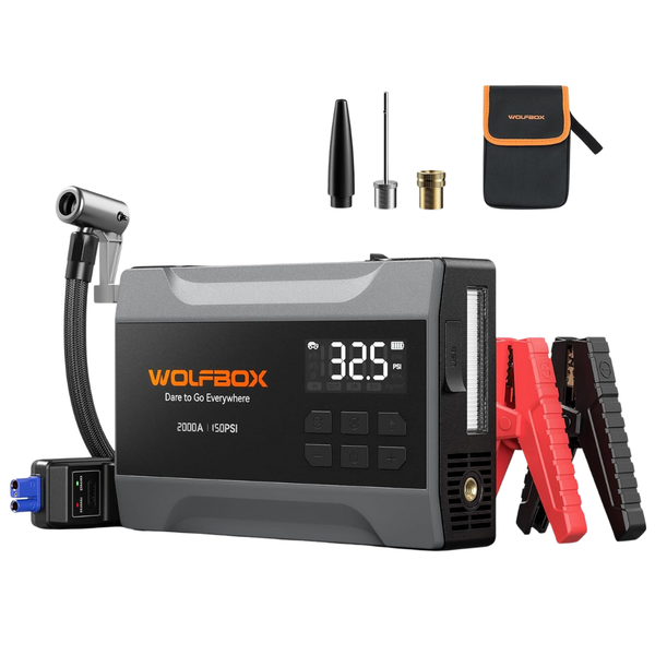 WOLFBOX 2000A 150PSI 10000mAh Portable Jump Starter W/ Air Compressor