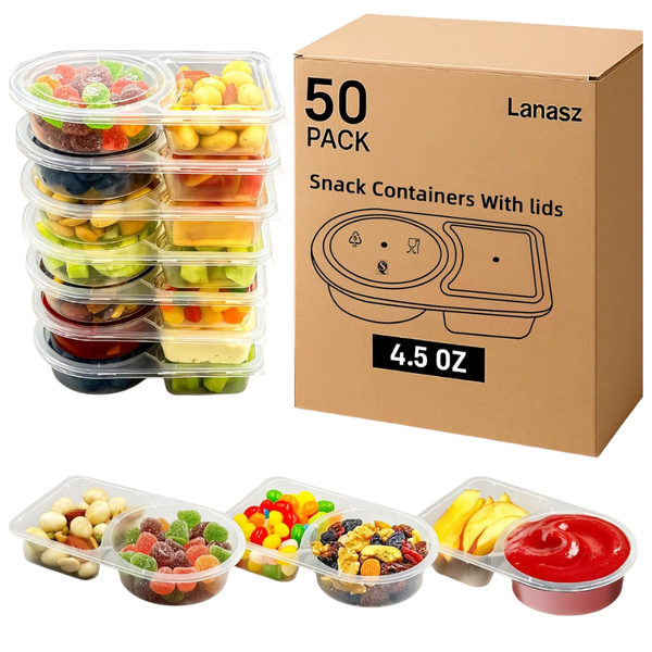 50-Count 4.5-Oz Reusable Double Compartment Plastic Snack Containers w/ Lids