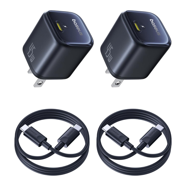 2-Pack 45W Baseus USB-C GaN6 Fast Wall Charger w/USB-C Cables