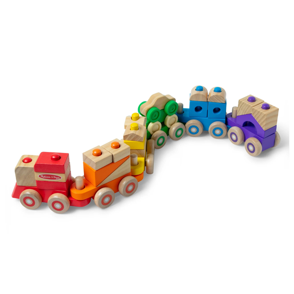 Melissa & Doug 6-Cars Deluxe Wooden Stacking Train 19 Blocks Toy