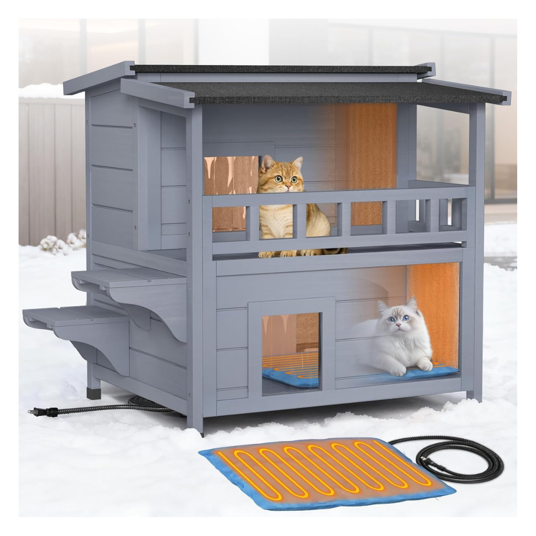 2-Story Wooden Insulated Outdoor Heated Cat House